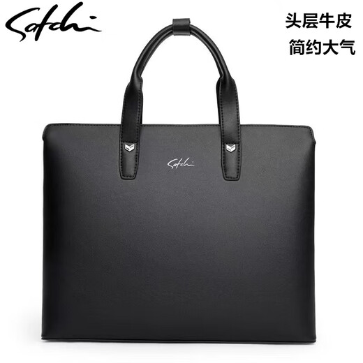 Sachi SATCHI first layer cowhide men's leather bag men's handbag genuine leather briefcase business computer bag horizontal handbag 16853 dark blue horizontal style 14 inch #2#
