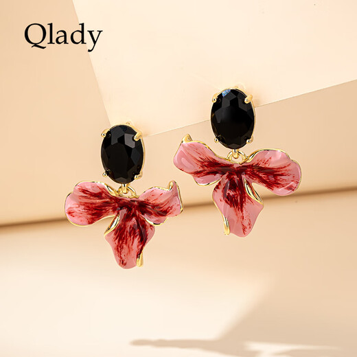 Qlady iris flower earrings female temperament high-end red earrings women 2025 new light luxury silver needle earrings birthday gift
