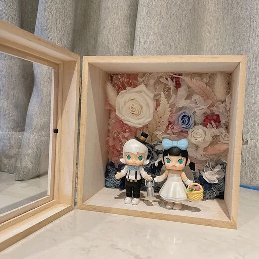 山头林村透明玻璃盖木盒木质收纳盒成品桌面生日礼物小木盒超小正方形 玻璃翻盖12128