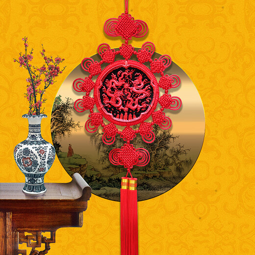 Clcey Cinnabar Lacquer sculpture chinois nœud grand dragon et phénix cinq bénédictions de salon entrée chambre à coucher