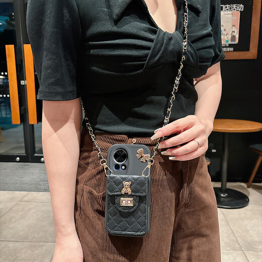 Luo Luou Huawei nova13 mobile phone case crossbody lanyard shell nova13Pro chain strap MIS-AL00 silicone shell protective case oblique cross-card bag anti-fall full-pack soft shell women's model [White-diamond bear card bag model] + crossbody lanyard + screen protector Huawei nova13