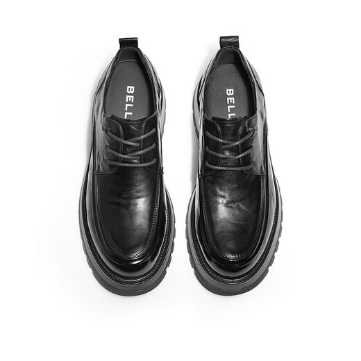 Belle Chinese Valentinstagsschuhe Pendelgeschäft Lederschuhe faltiges Kuhläden bequeme dicke Sohle formelle Schuhe A1422AM4 Schwarz-Single 43 (265 mm)