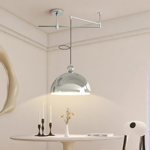 Xiden Bauhaus restaurant chandelier 2025 new modern simple cream style shiftable swing arm dining table bar dining room lamp full spectrum chrome + green 35CM three-color dimming