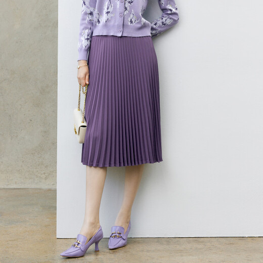 Yanyu simple versatile pleated skirt for women 2024 spring mid-length skirt commuting temperament skirt dark blue L/40