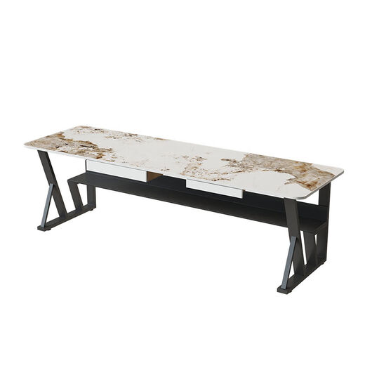 Slate long table against wall partition desk balcony narrow table study room living room large long workbench office computer table Pandora slate golden tripod 100*40*75