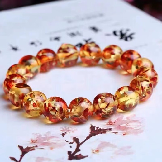 Core fragrance amber beeswax flower amber bracelet leaf amber round bead bracelet single circle men's and women's hand jewelry 8mm flower amber beads a string free