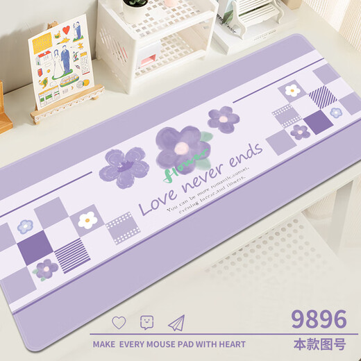 Tricolor cat cute cartoon mouse pad extra large keyboard soft desk pad thickened edge lock office computer for boys and girls 9896flower 80cmx30cmx2mm