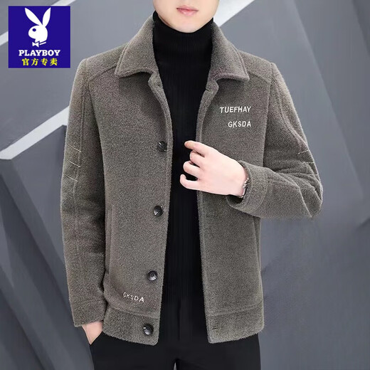 Playboy (PLAYBOY) New Men's Woolen Coat Short Autumn and Winter Woolen Coat Men's Thickened Jacket Top High-end Casual Windbreaker Personalized Gray