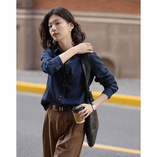Demana fashionable layering spring simple style lapel shirt cloud-like cotton double-button denim shirt women's top