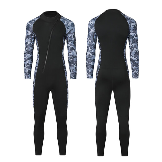 BLUE DIVEBLUEDIVE cross-border 3MM one-piece wetsuit for men to go to the sea, cold-proof wetsuit, warm swimsuit, 3mm camouflage gray hooded S S
