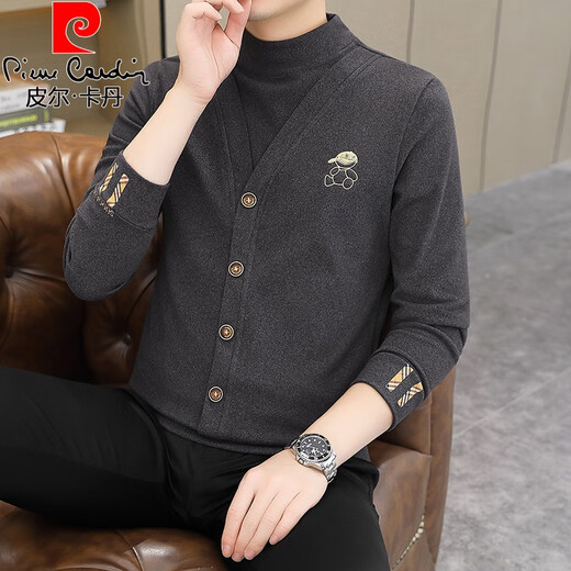 Pierre Cardin spring and autumn half-high collar double-sided German velvet long-sleeved T-shirt men's slim-fit Korean version fake two-piece sweatshirt warm base shirt 553# gray double-sided German velvet M 90-105Jin Jin is equal to about 0.5 kg