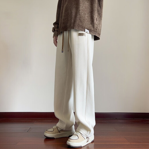 JUFENG [Venta en caliente en nuestra tienda] Pantalones de gofres Pantalones de pellizco de primavera y otoño de la primavera y otoño Pantalones de pellizco heterosexuales Hombres [Actualización del nuevo producto-Estilo directo] K1048 Beige 3xl [170-190Jin [Jin iguala 0.5 kg] usable