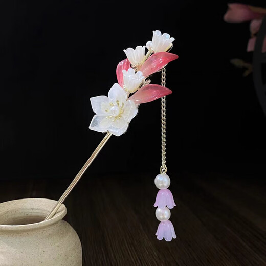 Clan ancient bell orchid tassel hairpin for women summer cheongsam and Hanfu hairpin new Chinese style step rocking hairpin headdress winding wooden hairpin blue 5004 B01-101