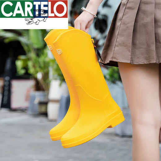 卡帝乐鳄鱼（CARTELO）日系女士雨靴夏季雨鞋女款赶海水鞋高筒防水防滑时尚外穿胶鞋软底 689黑色 建议拍大一码 38
