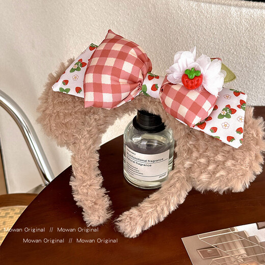 Morning Star Cute Bow Strawberry Plush Disney Headband Women's 2025 New Outing Versatile High Headband Hairpin Strawberry Shirley Rose Hairband