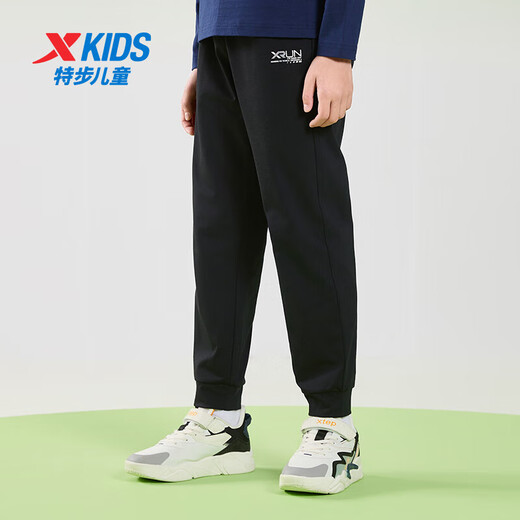 特步（XTEP）儿童童装男女童中大童时尚百搭运动针织长裤 纯正黑 165cm