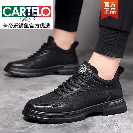 CARTELO crocodile leather shoes for men 2025 autumn and winter new fashion versatile genuine leather business casual shoes black soft sole sports men's shoes FL5678 black four seasons 42