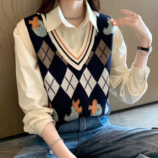 
ZHIDOUDOU Knitted Vest Wearing Women's New Extra Large Size Sweater Fat mm Knitted Exterior Loose Horse Clip Lazy Style Black 9901 Single-piece Vest 5XL Size 200-230Jin [Jin equals 0.5 kg]