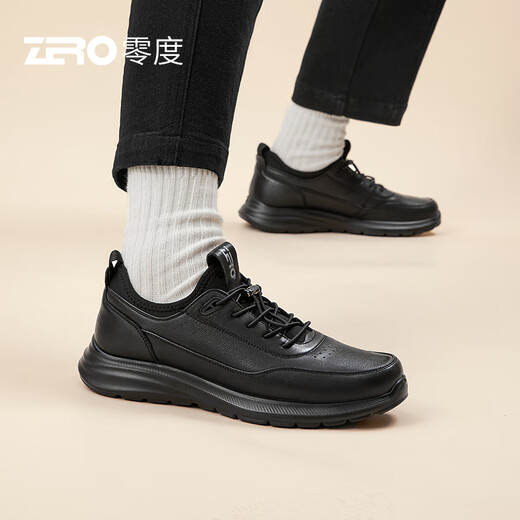 Zero Men's Sports Shoes New Genuine Leather Lightweight Business Soft Sole Versatile Lace-Free Outdoor Black Casual Shoes Black 42 (260mm)