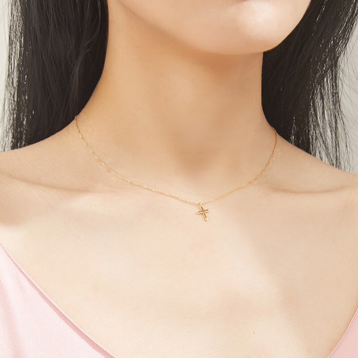 Baozha Yin series prayer guardian necklace 18K gold cross clavicle chain jewelry gift 18K hidden gold chain length 40+2cm