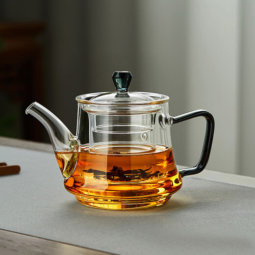 Heisou high borosilicate heat-resistant glass teapot household filter green handle teapot tea set thickened floral teapot 490ml Qingxin teapot 490ml + 2 cups