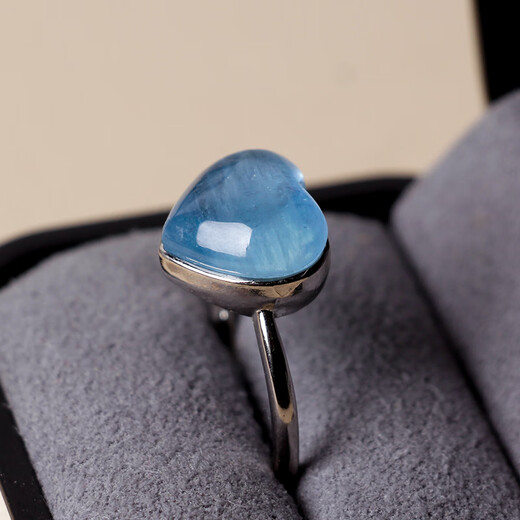 Core Fragrance Ocean Heart Natural Aquamarine Ring Sweet and Cute Small Fresh Heart-Shaped Crystal Lucky Blessing Stone Five Elements Hydrating