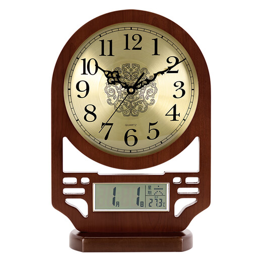 Hanshi (Hense) Classical New Chinese Desktop Clock Living Room Home Decorative Clock Perpetual Calendar Desktop Creative Clock HD229 Metal Dial (Perpetual Calendar)