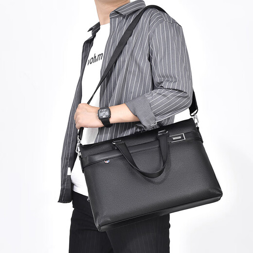MOEPEQDAISHU Briefcase Men's Handbag Business Shoulder Messenger Bag Large Capacity Casual Commuting New Trendy Backpack Computer Bag Elegant Black 14 inches