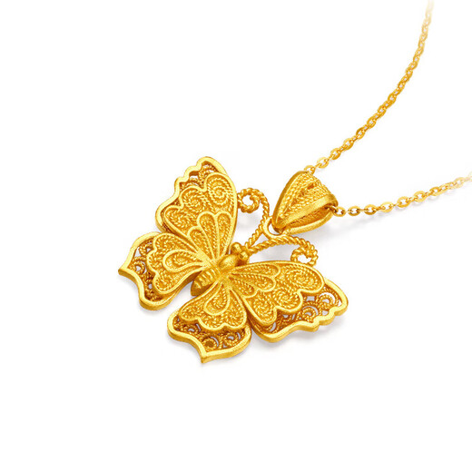 Tico ancient gold pure gold 999 filigree butterfly gold pendant hollow butterfly necklace pendant girlfriend birthday gift