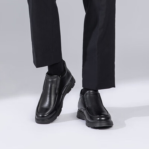 Kangnai men's toe-layer cowhide winter warm plus velvet high-top leather shoes men's business casual shoes black 42