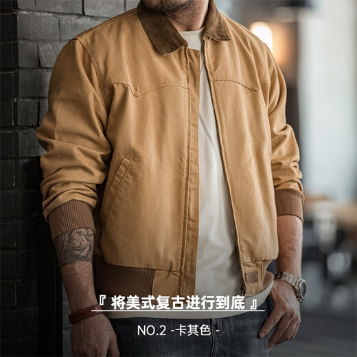 Madden Workwear American Retro Santa Fe Jacket Men's Corduroy Stitching Heavy Canvas Top Men's Casual Jacket Autumn Khaki M
