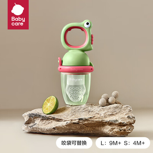 Bc babycare baby food fruit and vegetable bite bag baby eating fruit food supplement silicone play teeth grinding dinosaur style - S bite bag + L bite bag can be pushed - Deco Green