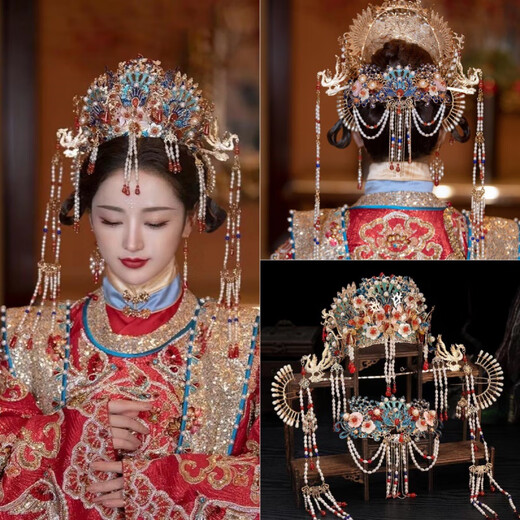 
Xiuhe headdress bride brow pendant queen Chinese style Xiuhe clothes 2024 new Ming Hanfu wedding phoenix crown shaking Xiuhe headdress collection