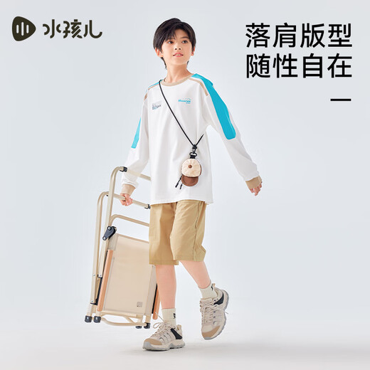 水孩儿（SOUHAIT）童装男童女童T恤春季儿童圆领衫套头上衣百搭 本白SHSQND02CT675W02 160cm