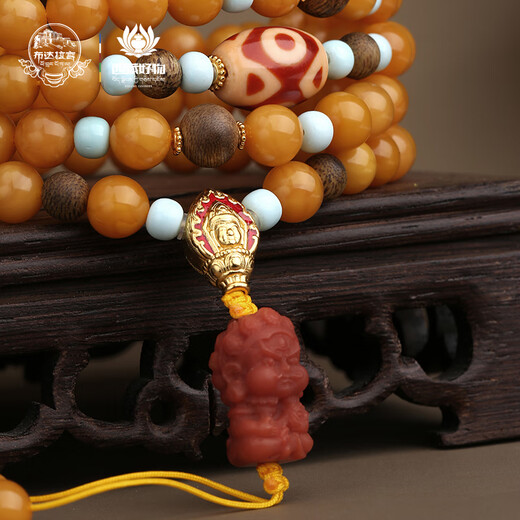 Potala Palace Beeswax 108 Beads Bracelet Huang Cainan Red Carved Dzi Beads Transfer Beads Buddha Beads Bracelet Necklace for Men and Women Beeswax South Red Green Pine 108 Beads