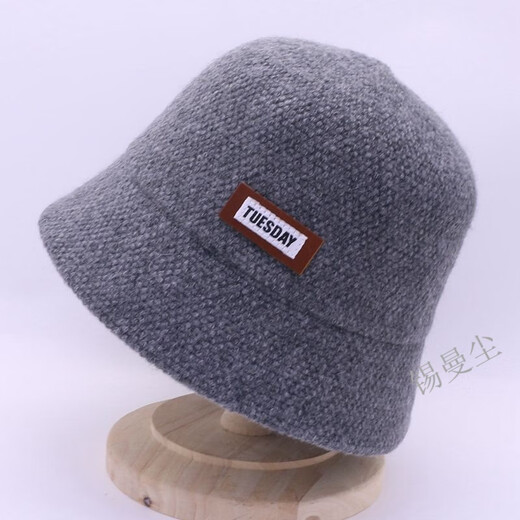 Tin Manchen Hat Women's Autumn and Winter New Fisherman Hat Wool Blended Warm and Coldproof Small Leather Label Casual Knitted Fishbowl Hat Light Khaki One Size
