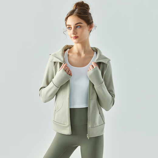 LULUUVTTOH Pilates Sports Jacket Women's Zipper Hooded Yoga Wear Long Sleeve Loose Breathable Running Fitness Repair Wear Top White L