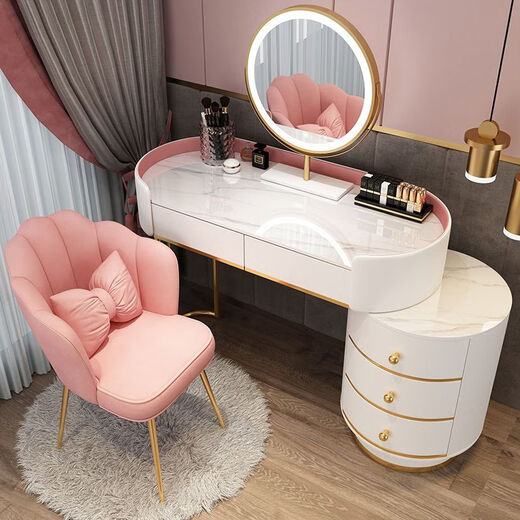 Jueyue Nordic dressing table light luxury high-end new Internet celebrity dressing table bedroom modern simple retractable storage cabinet integrated ZF fence white with gray 80 table + cabinet + smart mirror + chair