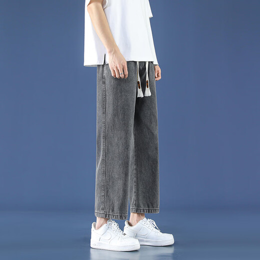 Foss Phil Light Blue Jeans Herren Sommer dünne neun-Punkte-lose trendige Sportarten und lässige, gerade große Hose mit breitem Bein Mode Marke 718-K829 Dark Grey 3xl [Empfohlen 175-190jin [Jin Equals gleich 0,5 kg]]