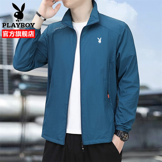 PLAYBOY Sun Protection Jacket Men's Ice Silk Jacket Summer Men's 2025 New Fashion Casual Thin Cool and Breathable Dark Gray XL