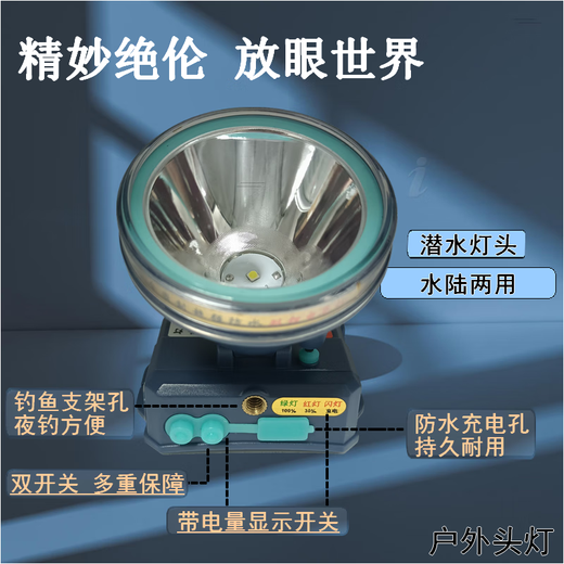 
Special light for night fishing for Miaoyan Fishing Outdoor Camping Light Long Battery Headlight Fishing Diving Headlight Flashlight Full waterproof dual lithium battery headlight 687A (one package) White Light