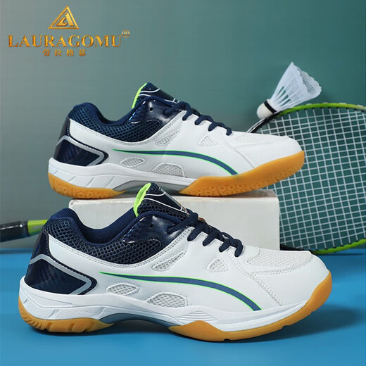 Обувь для бадминтона Lauragomu для женщин и мужчин, новая нескользящая, дышащая, амортизирующая, износостойкая, практичная, сверхлегкая, спортивная обувь для бадминтона с широкой колодкой для мужчин и женщин, белый, синий 36