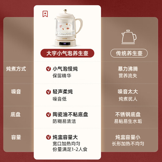 DAEWOO Gentle and fine stew, good nutrition, small bubble health pot, stew pot, integrated tea maker, small kettle, office glass, 0 glue, scented tea, bird's nest 1.5L YS11