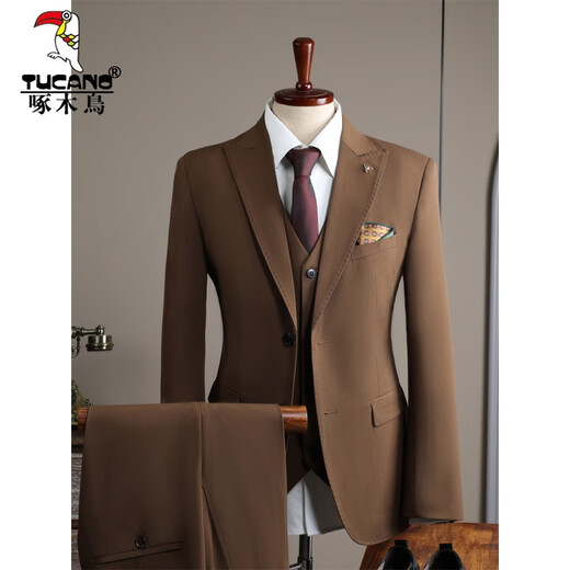 Woodpecker (TUCANO) fashionable Korean suit men's three-piece wedding groomsmen suit professional formal work suit men's suit 9992 black (suit + trousers) 52/XL (125-135 Jin Jin equals 0.5 kg)