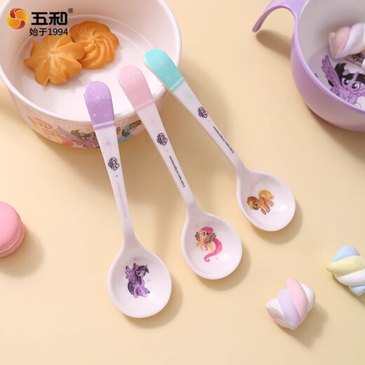 Wuhe (Wuhe) Little Pony Fork Spoon para niños Fuerza Hogar Baby Baby Spoon Spoon Suplementary Sponing Cartoon Waterware Little Pony (Purple Yue)
