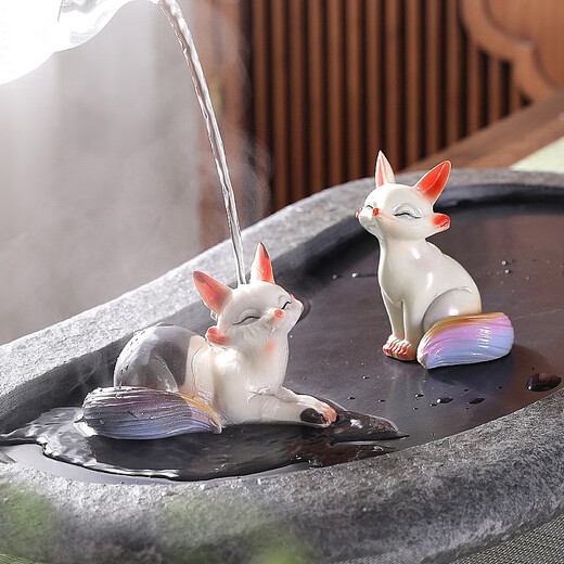 Xixi Taitai color changing little fox tea pet cute personalized tea treasure small ornaments on the tea table tea ceremony tea play tea set creative can be raised morning and evening a pair of color changing foxes