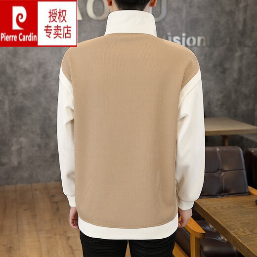 Pierre Cardin Shirt Collar Sweathirt Men de printemps et d'automne deux pièces épissées T-shirt à manches longues décontractées