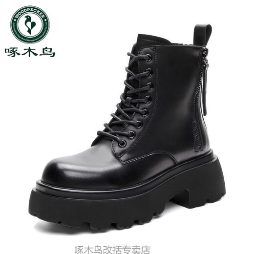 Woodpecker British style thick-soled Martin boots for women in spring and autumn 2024 new style of inner height-enhancing Chelsea short boots designer women's shoes black 39