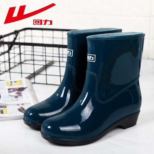 Pull back women's rain boots adult mid-calf rain boots waterproof shoes rubber shoes overshoes water boots HXL23-S Green-Yuyou 39