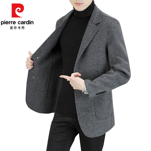 Pierre Cardin high-end 100% wool men's woolen coat autumn and winter new suit collar double-sided woolen short woolen coat for men gray 71% wool 180 135-150Jin Jin equals 0.5 kg